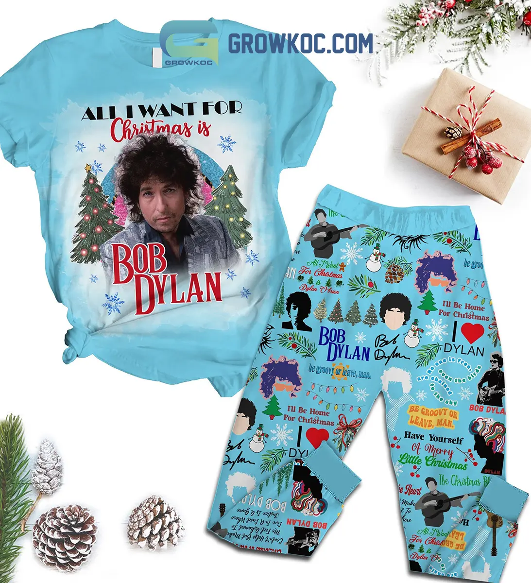 Bob Dylan All I Want For Christmas Is Bob Dylan Be Groovy Or Leave Man I Will Be Home For Christmas Fleece Pajama Set2B1 ylNlQ