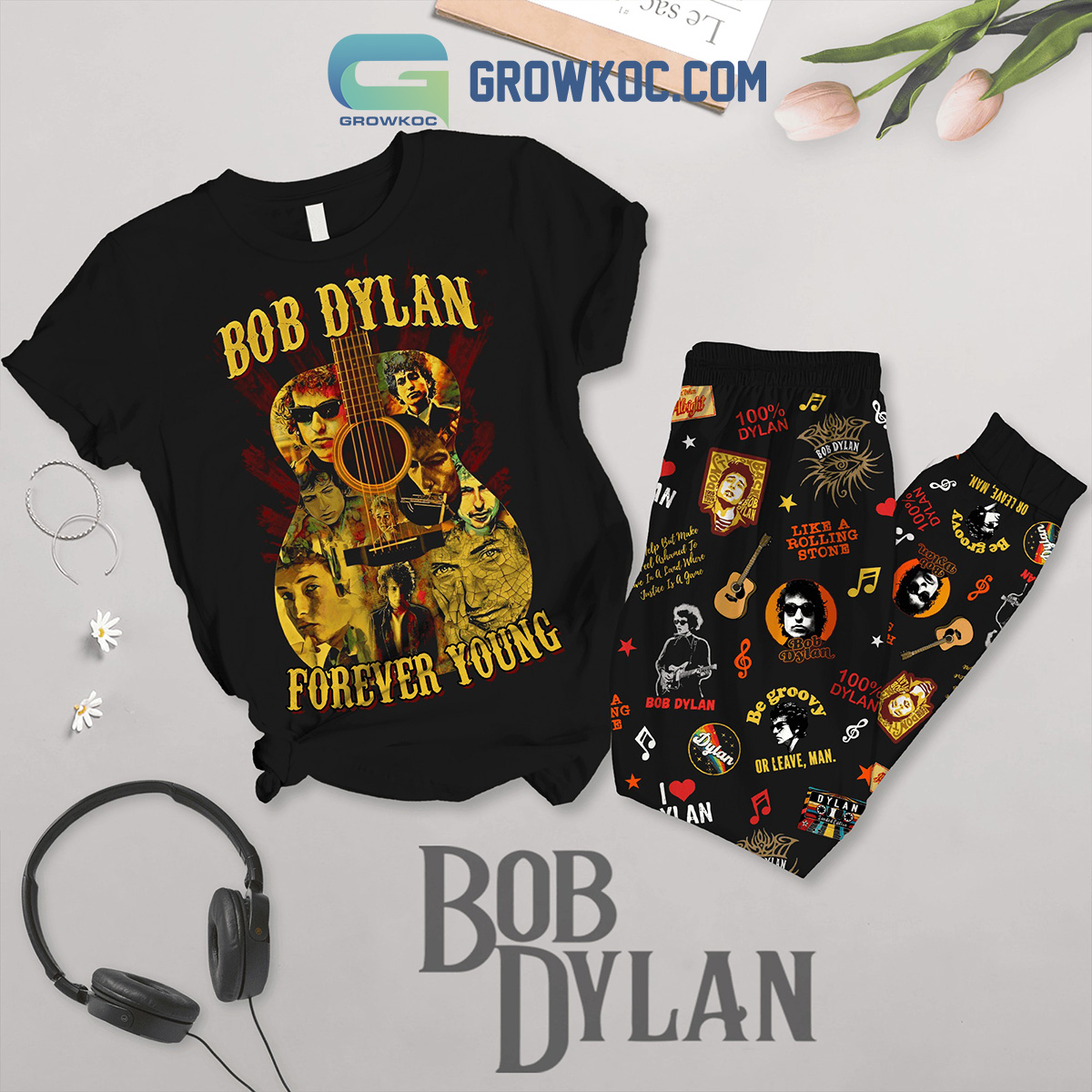 Bob Dylan Forever Young Fleece Pajamas Set2B1 krjku