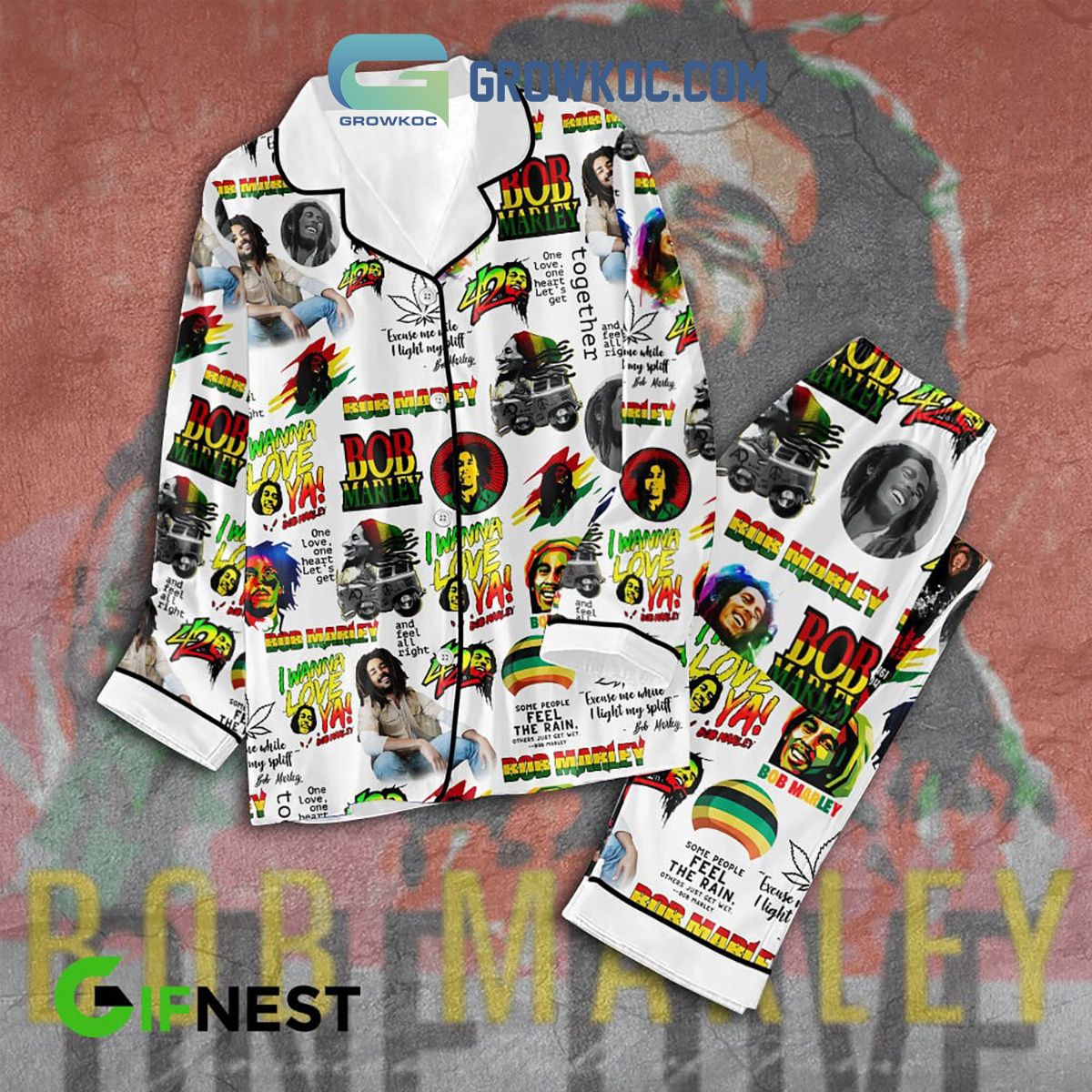 Bob Marley One Love One Heart Lets Get Together Pajamas Set2B1 LRr27