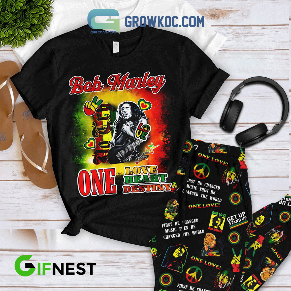 Bob Marley One Love One Heart One Destiny Pajamas Set2B1 hMJzd