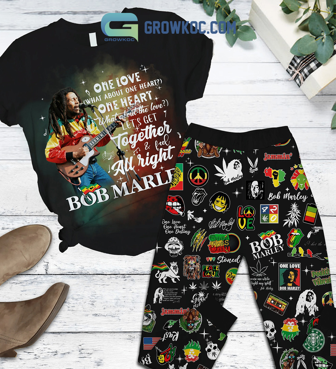 Bob Marley One Love True Love Fleece Pajamas Set2B1 gf4Vc