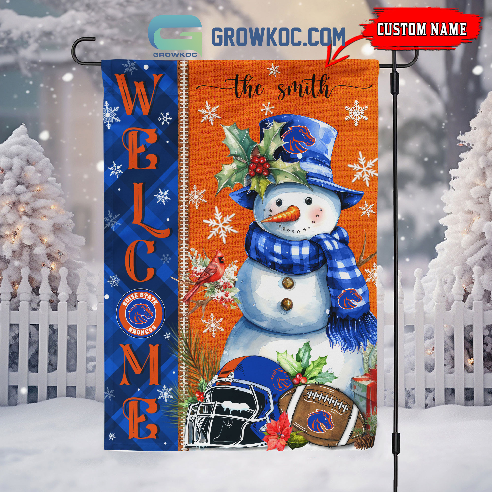 Boise State Broncos Football Snowman Welcome Christmas House Garden Flag2B1 4dEp7