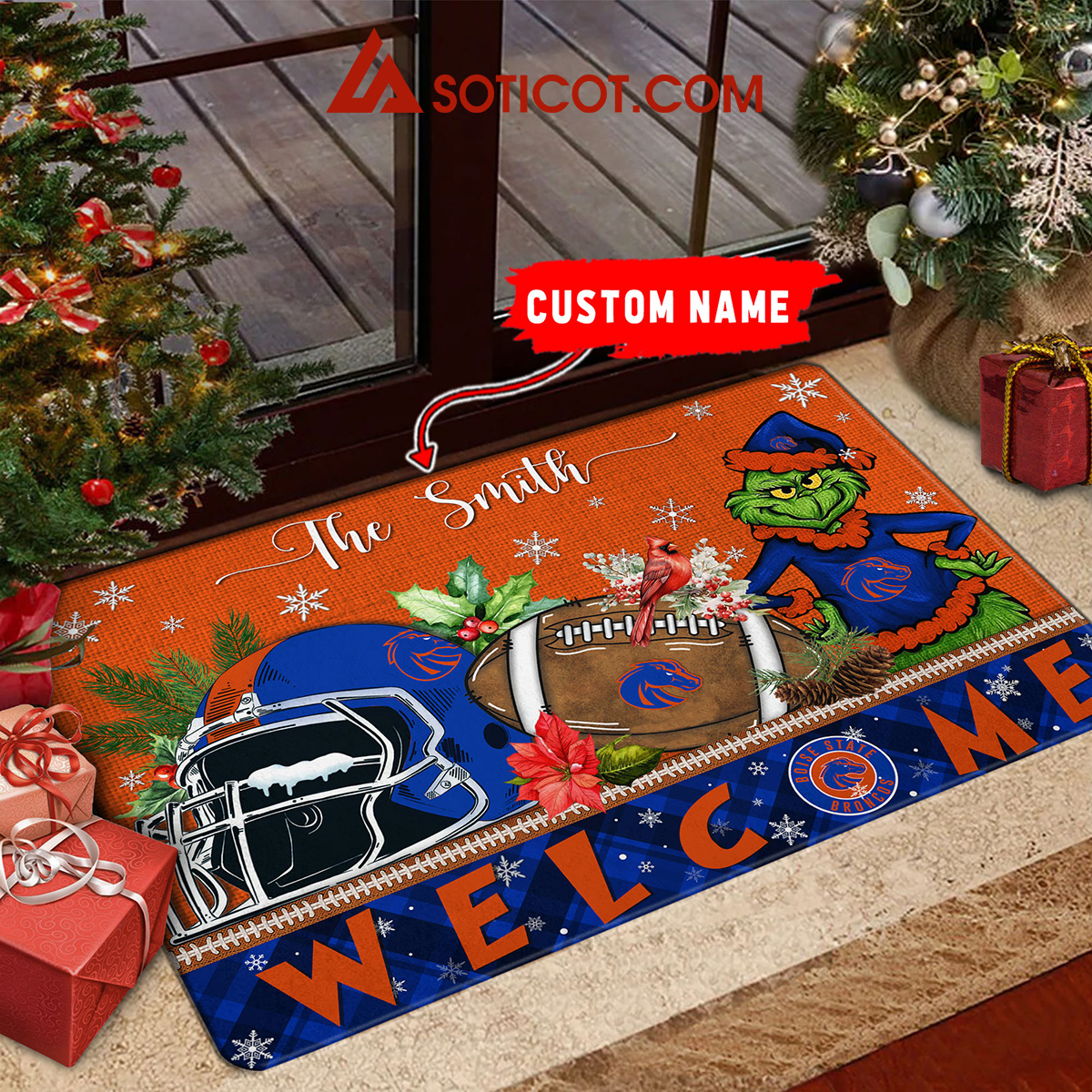 Boise State Broncos Grinch Welcome Christmas Football Personalized Doormat2B1 0RkJf