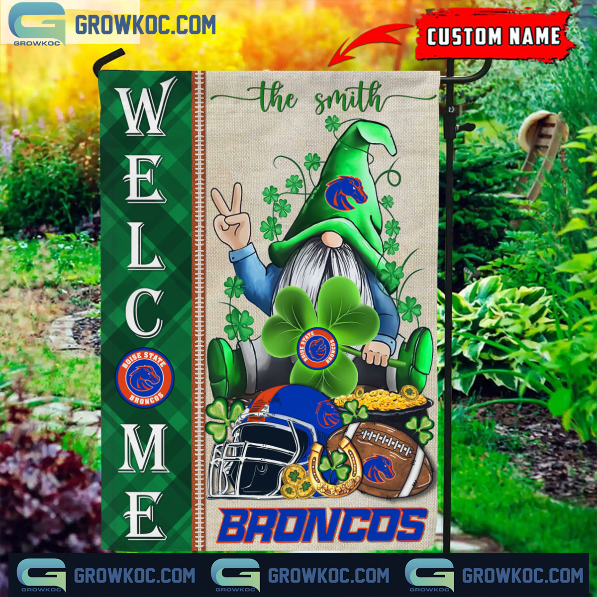 Boise State Broncos St. Patricks Day Shamrock Personalized Garden Flag2B1 KdY9p