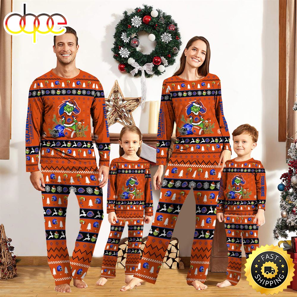 Boise State Broncos NCAA Custom Name Grinch Christmas And Sport Team Pajama Set kd4anq