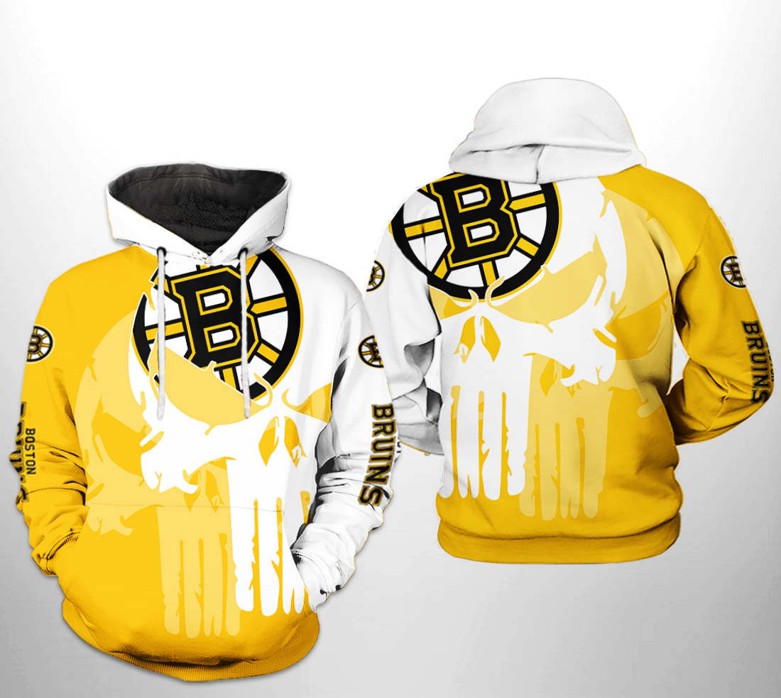 Boston Bruins NHL Team Skull All Over Print Hoodie 0