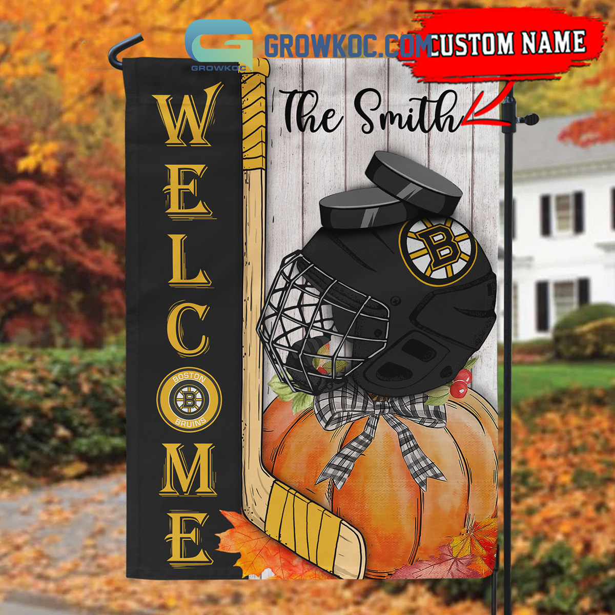 Boston Bruins NHL Welcome Fall Pumpkin Personalized House Garden Flag2B1 YQGi6