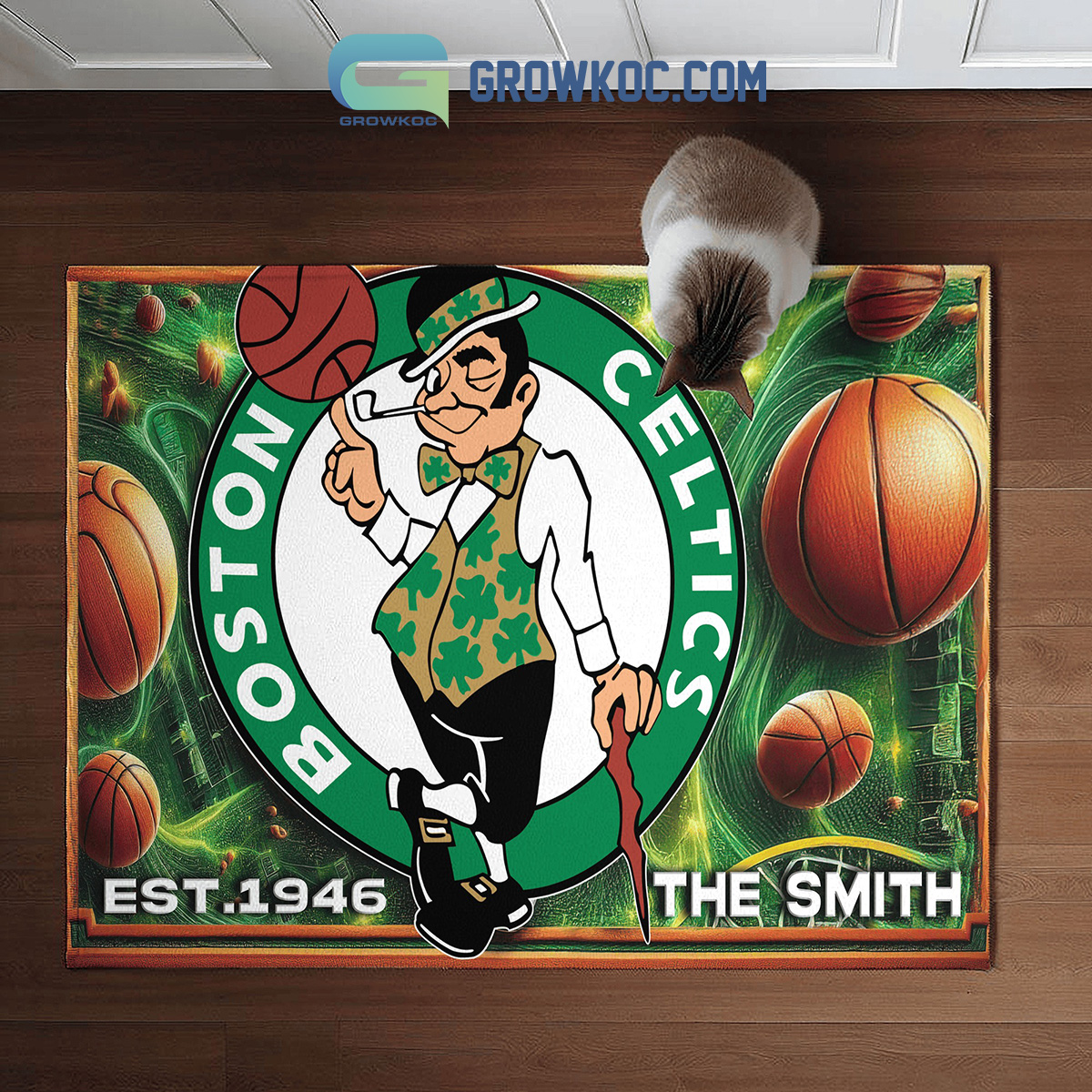 Boston Celtics Est. 1946 Happy St. Patricks Day Personalized Doormat2B1 xievz