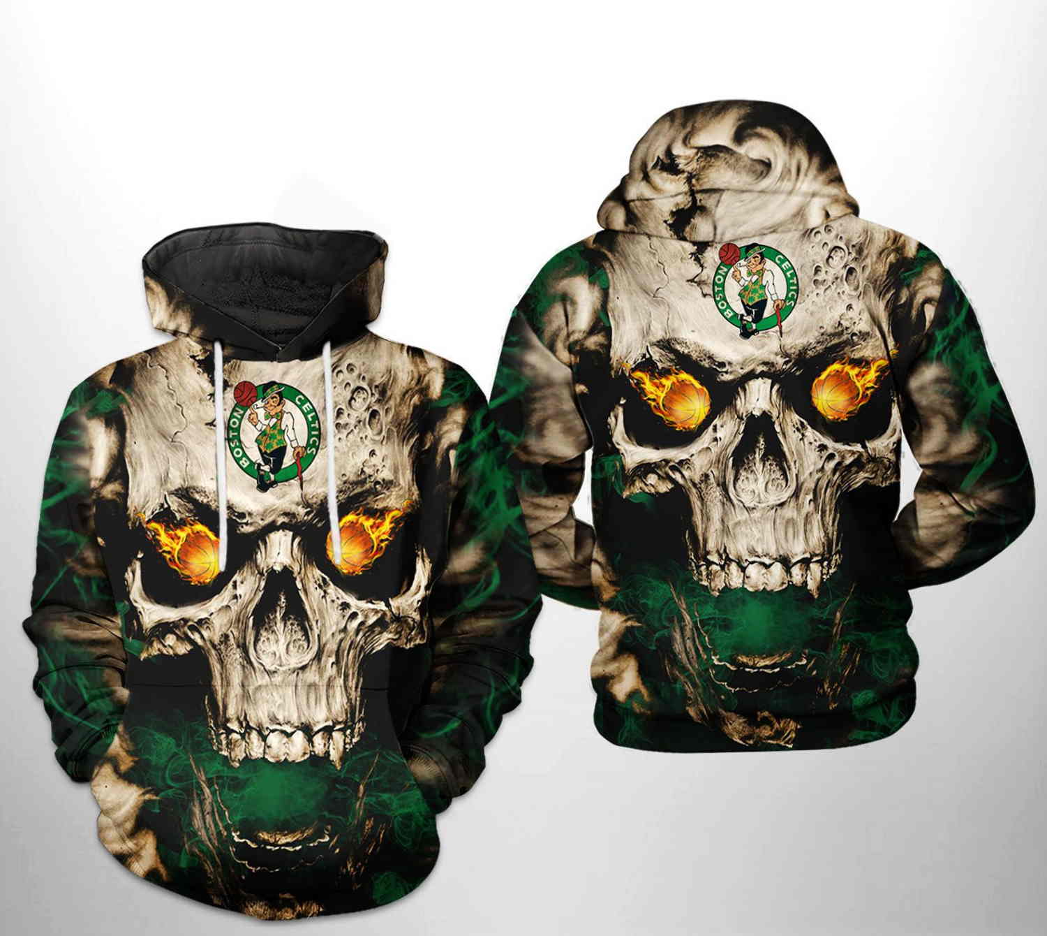 Boston Celtics NBA Skull All Over Print Hoodie 0