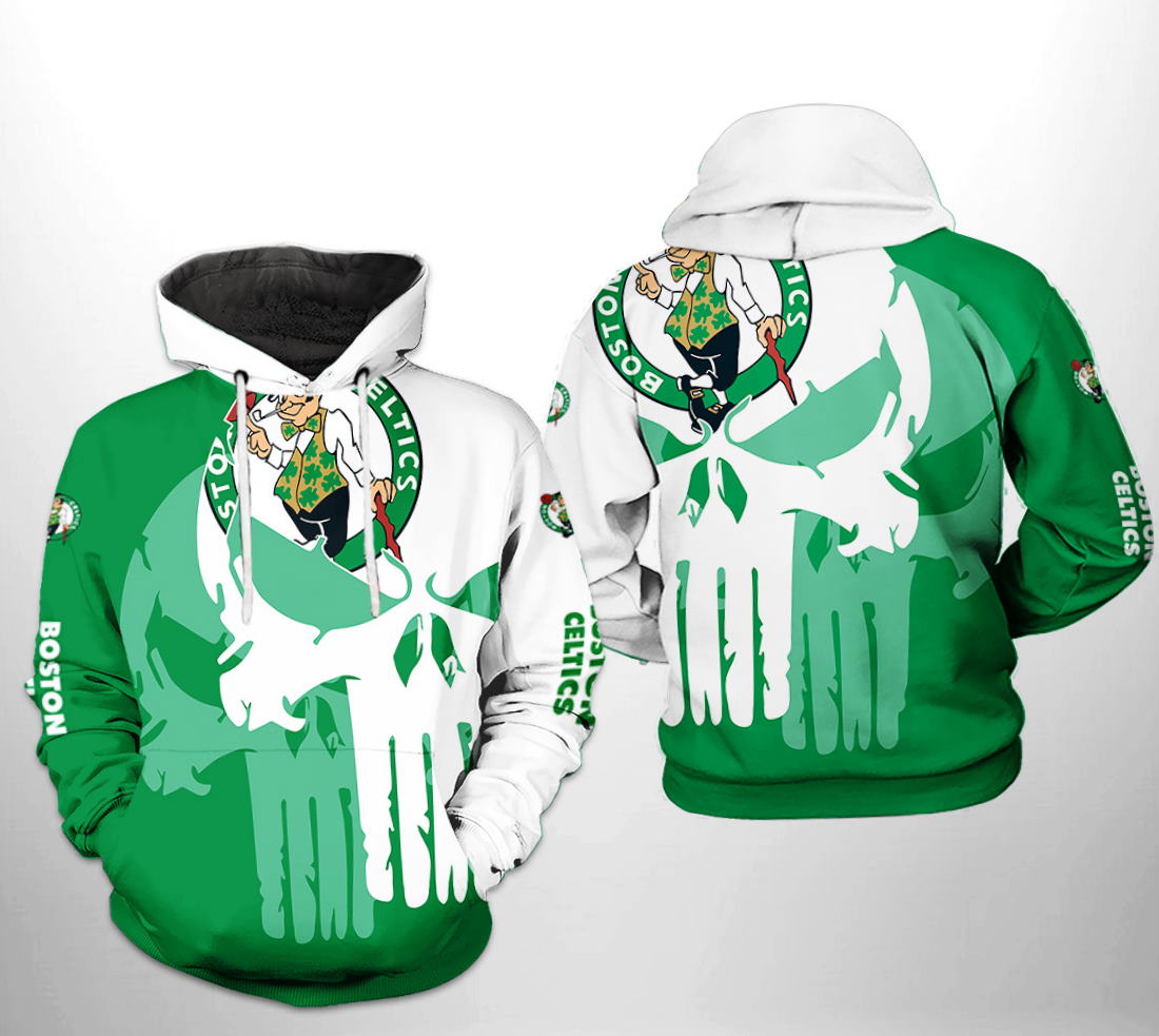 Boston Celtics NBA Team Skull All Over Print Hoodie 0