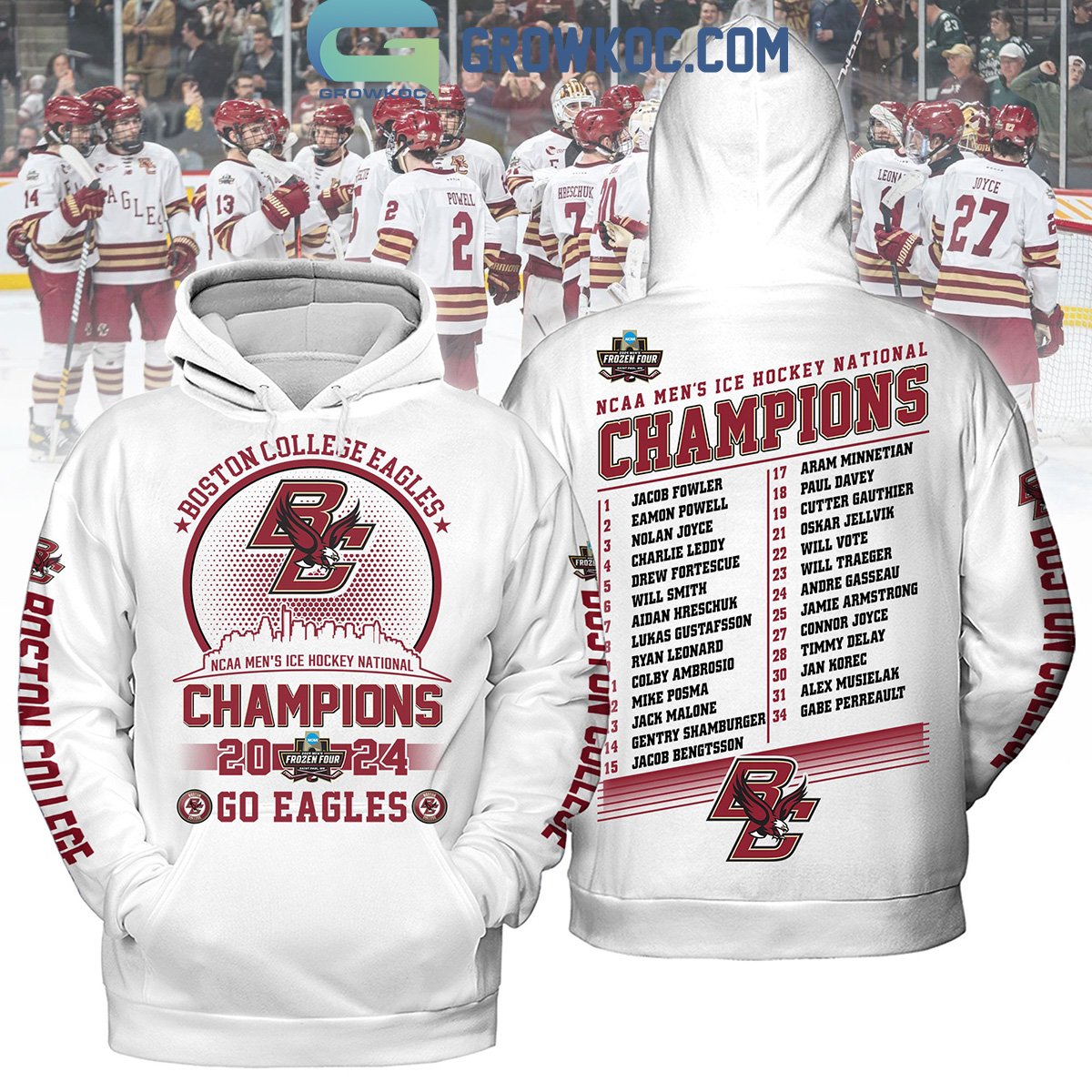 Boston College Eagles 2024 NCAA Mens Ice Hockey National Champions Hoodie Shirt White2B1 CQsjX