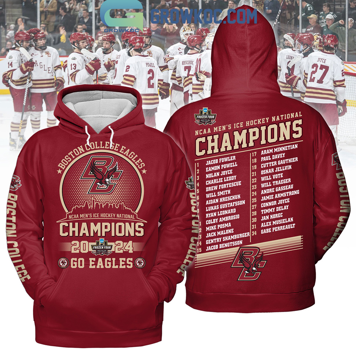 Boston College Eagles 2024 NCAA Mens Ice Hockey National Champions Red Hoodie Shirt2B1 vulep