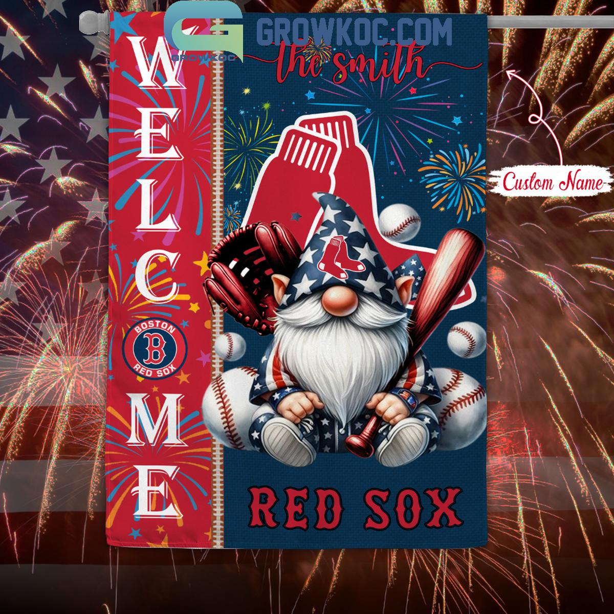 Boston Red Sox Happy 4th Of July Patriot Personalized Garden Flag 1 YC8GC