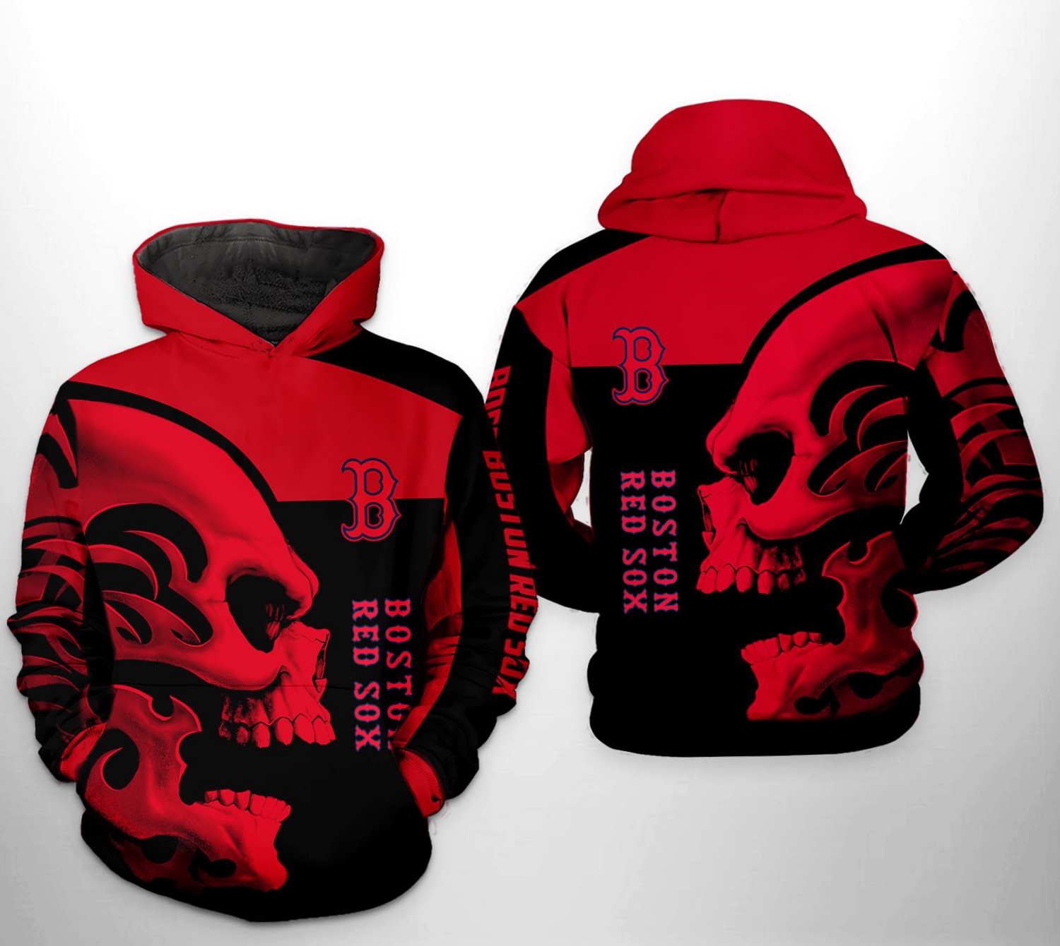 Boston Red Sox MLB Skull All Over Print Hoodie 0