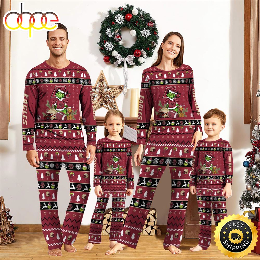 Boston College Eagles NCAA Custom Name Grinch Christmas And Sport Team Pajama Set p2zxoj