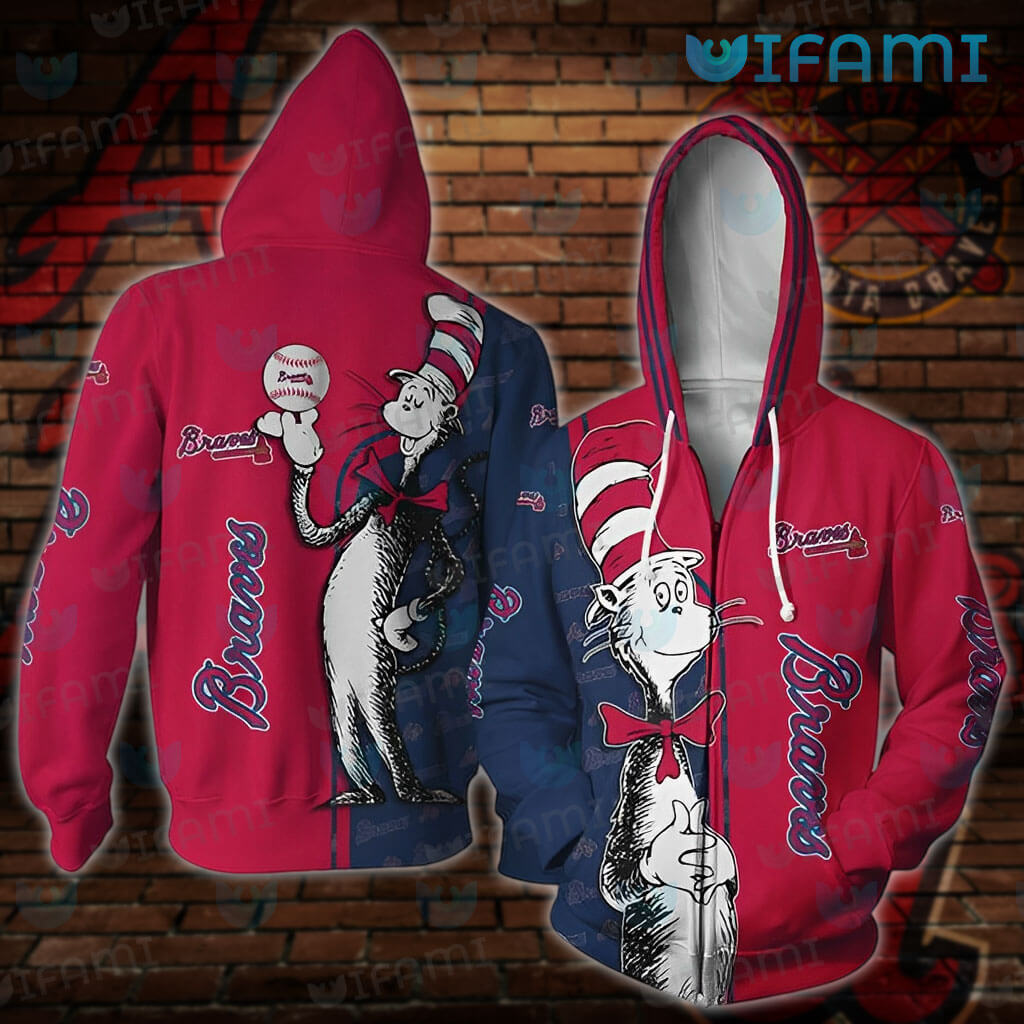 Braves Zip Up Hoodie 3D The Cat In The Hat Atlanta Braves Gift