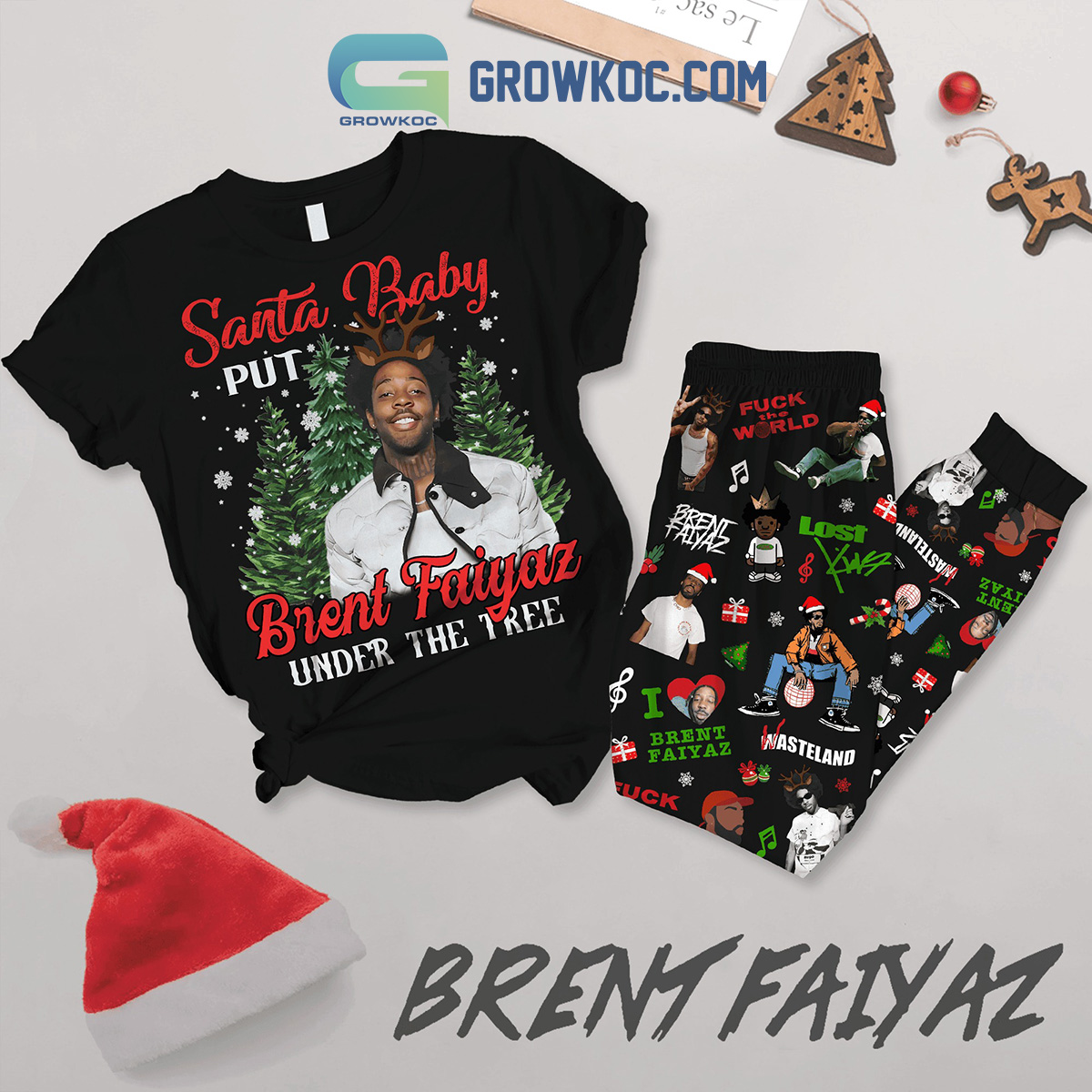 Brent Faiyaz Under The Tree Christmas Fleece Pajamas Set2B1 llJ6F