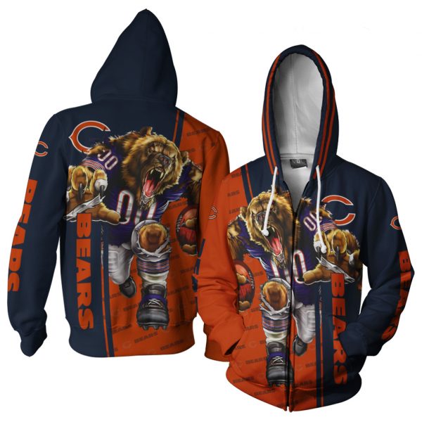 Bring The Heat With This Ultra Cool Chicago Bears All Over Print 3D Zip Up Hoodie Perfect Gifts For Fans 0