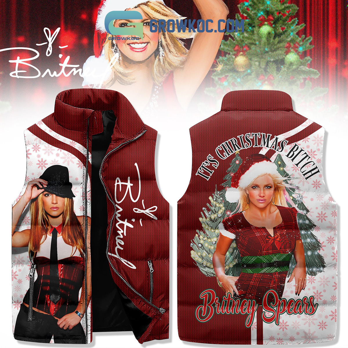 Britney Spears It Is A Christmas Bitch Signature Holidays Winter Sleeveless Puffer Jacket2B1 pirmn