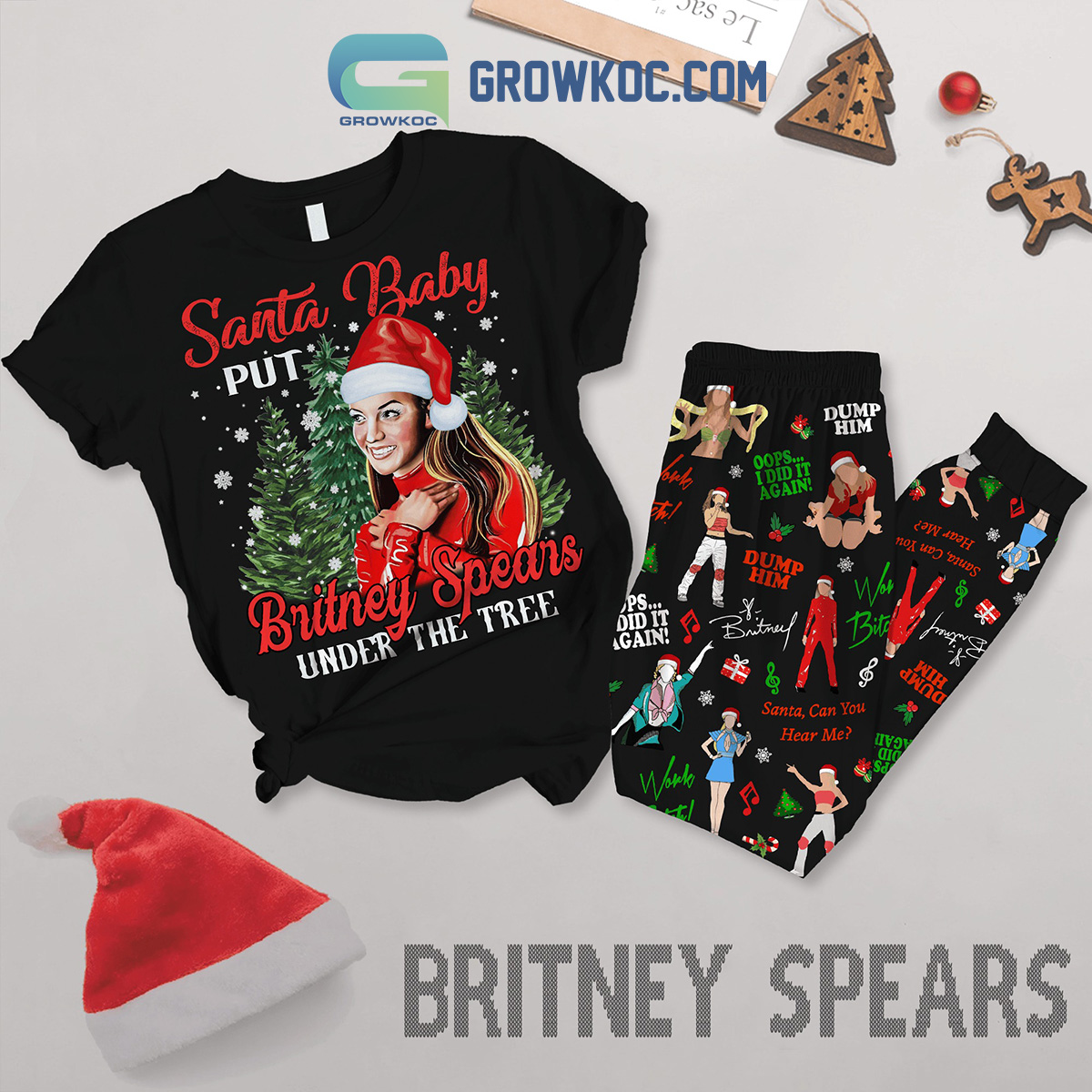 Britney Spears Santa Can You Hear Me Christmas Fleece Pajamas Set2B1 00cp9