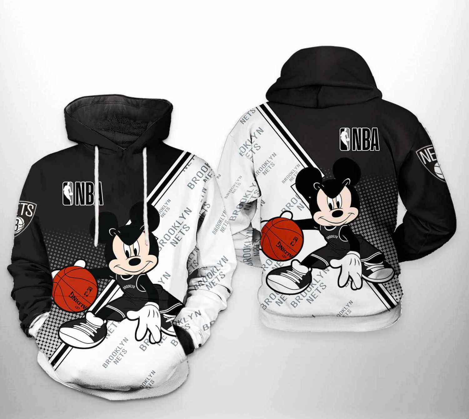 Brooklyn Nets Mickey Hoodie with All Over Print Design Perfect for NBA Fans 0