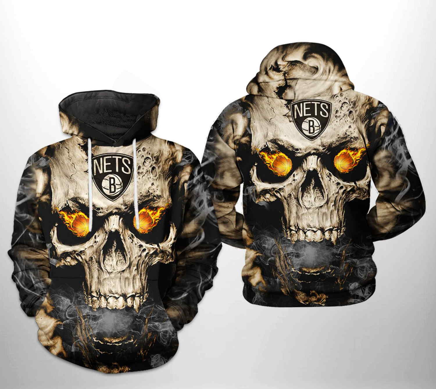 Brooklyn Nets NBA Skull All Over Print Hoodie 0