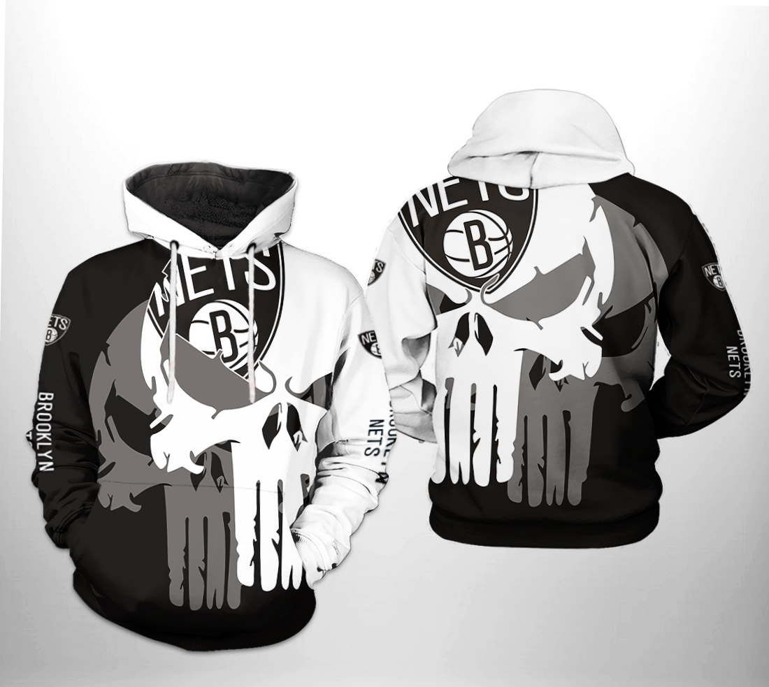 Brooklyn Nets NBA Team Skull All Over Print Hoodie 0