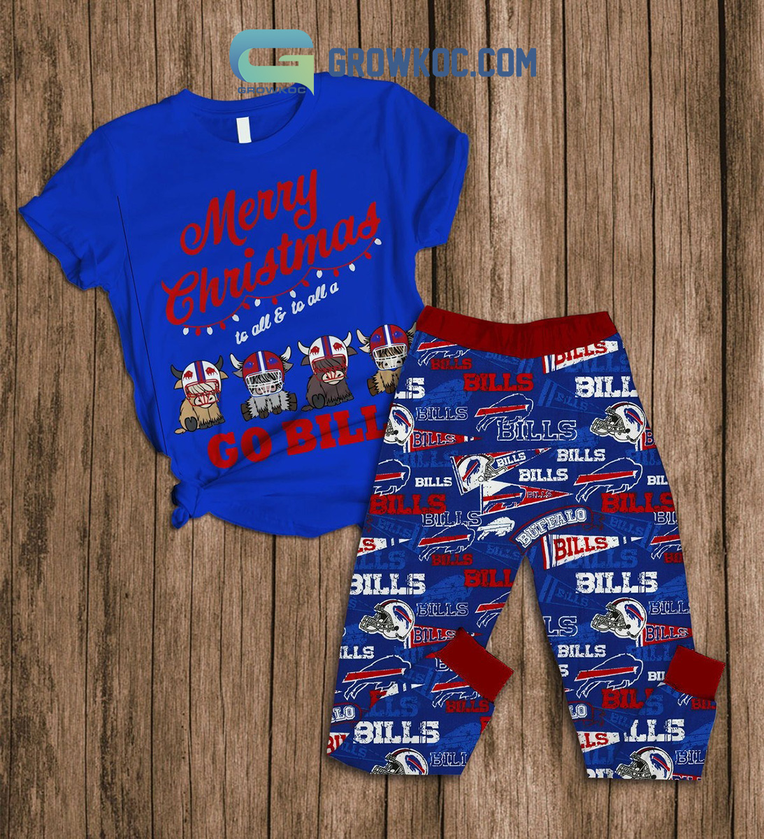 Buffalo Bills Go Bills Merry Christmas Fleece Pajamas Set2B1 KsZw1