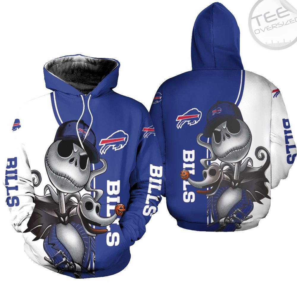 Buffalo Bills Jack Skellington and Zero ZipUp Hoodie in All Over Print 0