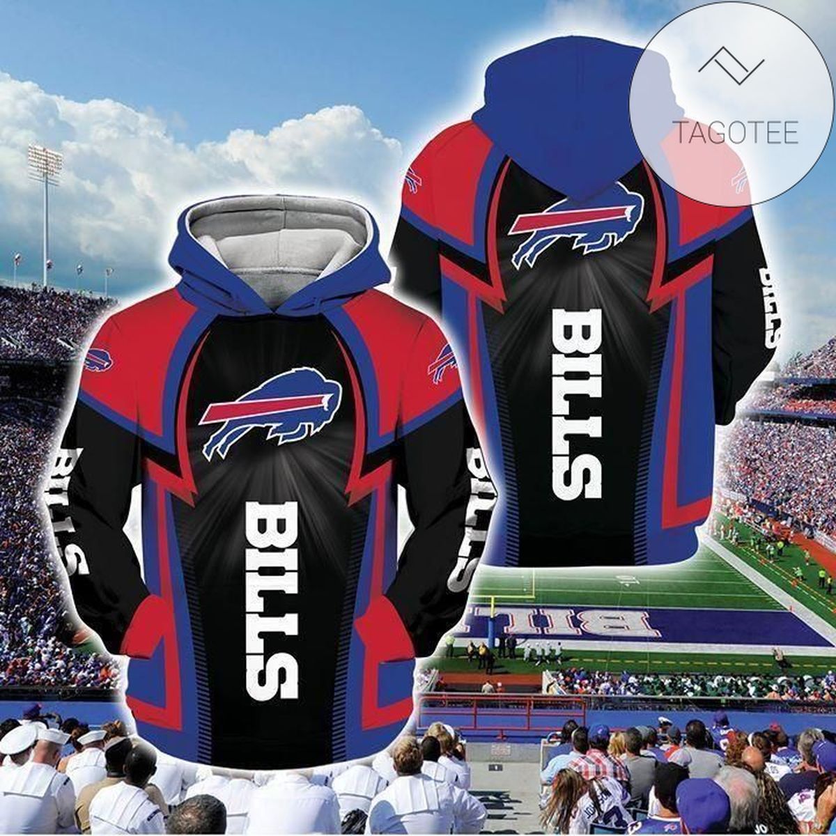 Buffalo Bills NFL Football Black Blue Red 3D Printed Hoodie Zipper Hooded Jacket