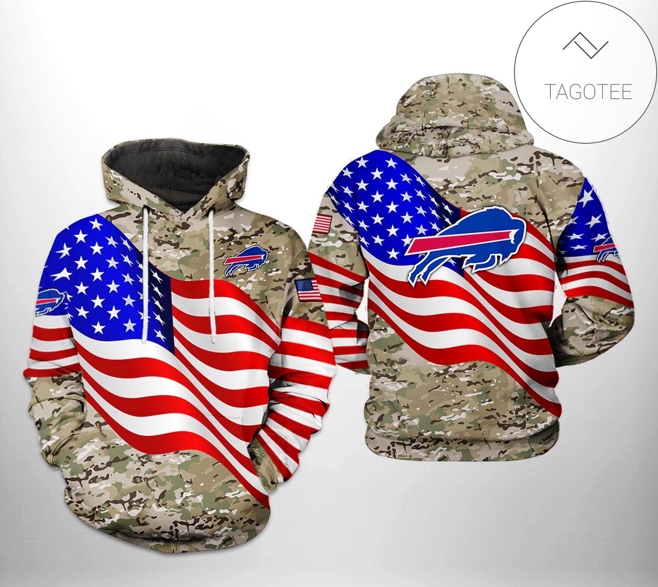 Buffalo Bills NFL US Flag Camo Veteran Team 3D Printed Hoodie Zipper Hooded Jacket