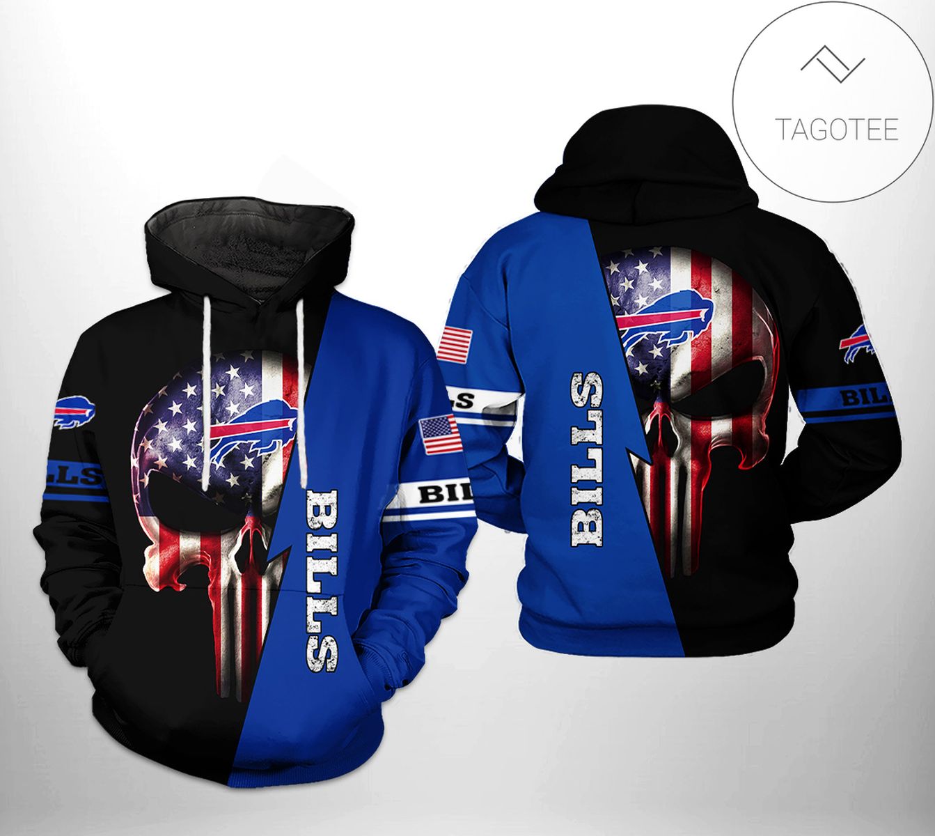 Buffalo Bills NFL US Flag Skull Team 3D Printed Hoodie Zipper Hooded Jacket