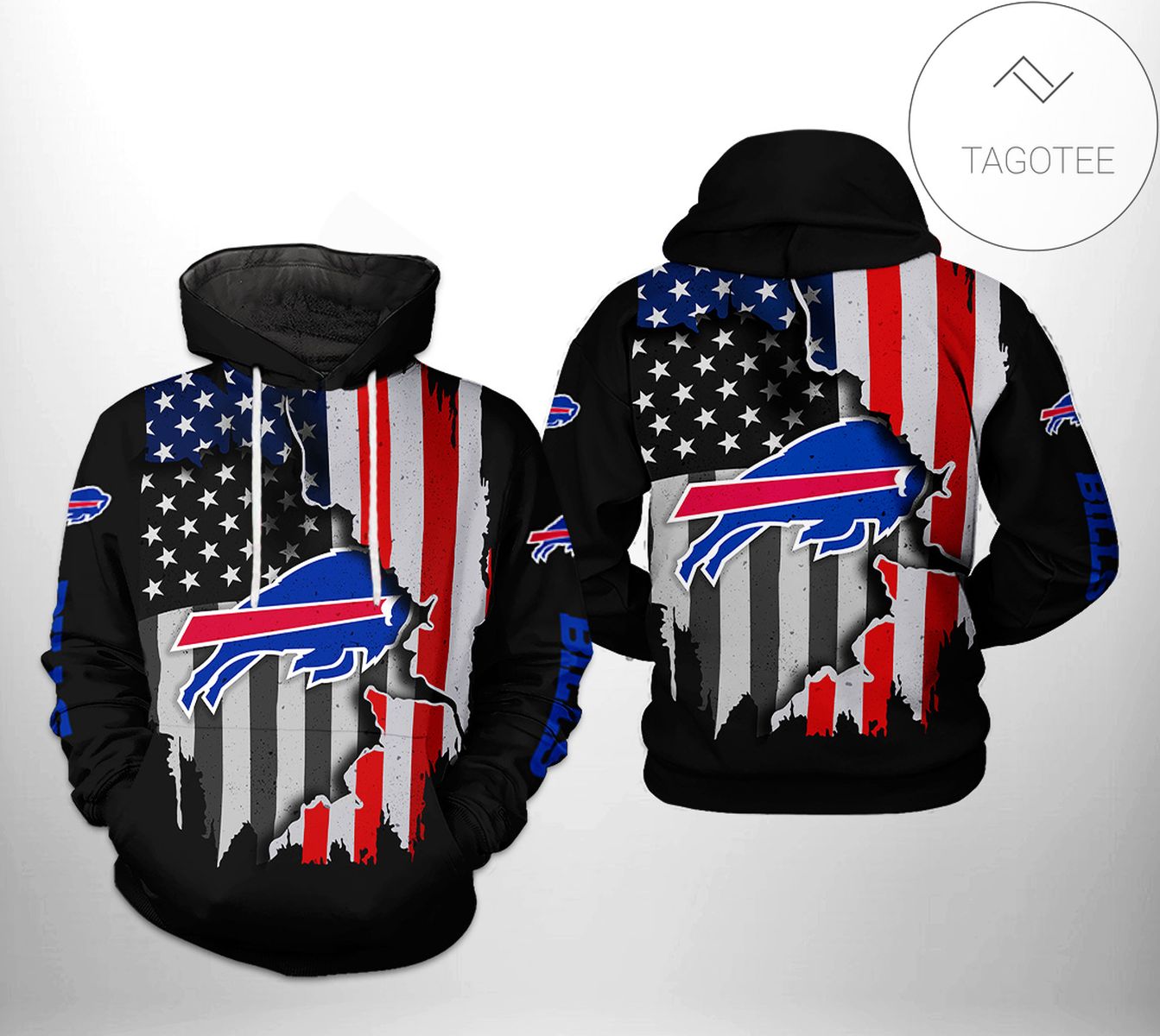 Buffalo Bills NFL US Flag Team 3D Printed Hoodie Zipper Hooded Jacket