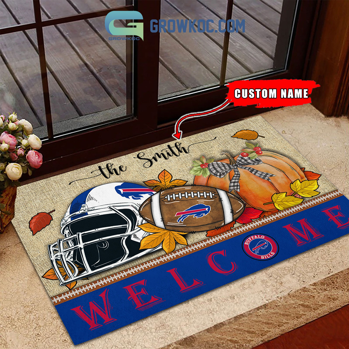 Buffalo Bills NFL Welcome Fall Pumpkin Personalized Doormat2B1 Wu8UD