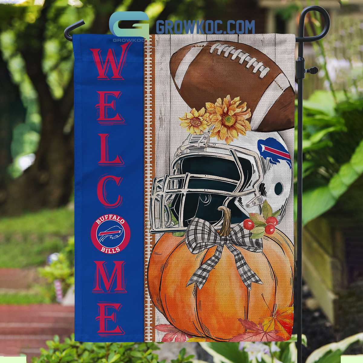 Buffalo Bills NFL Welcome Fall Pumpkin Personalized House Garden Flag2B1 mZKol