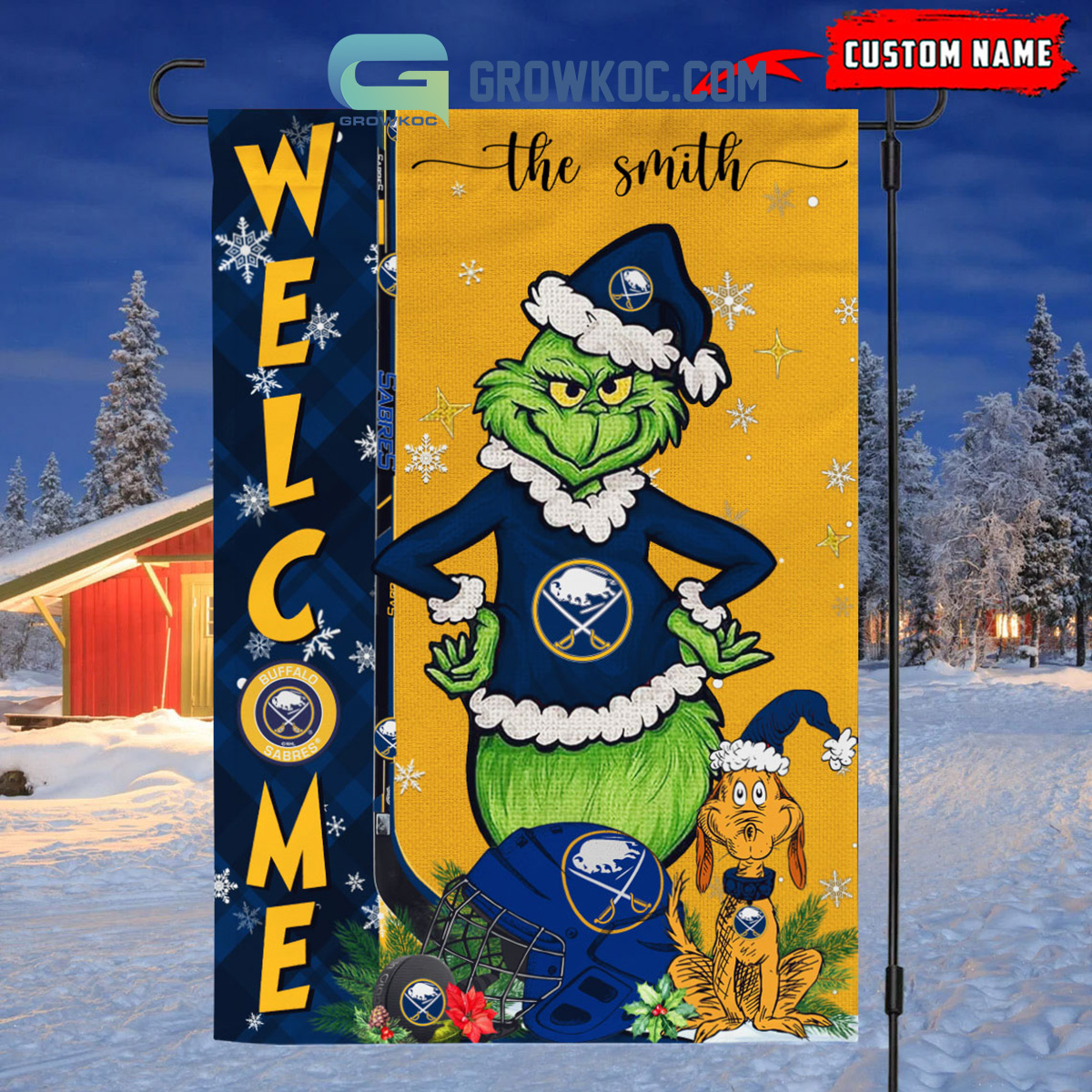 Buffalo Sabres Grinch Christmas Personalized House Garden Flag Canvas2B1 JUhrA