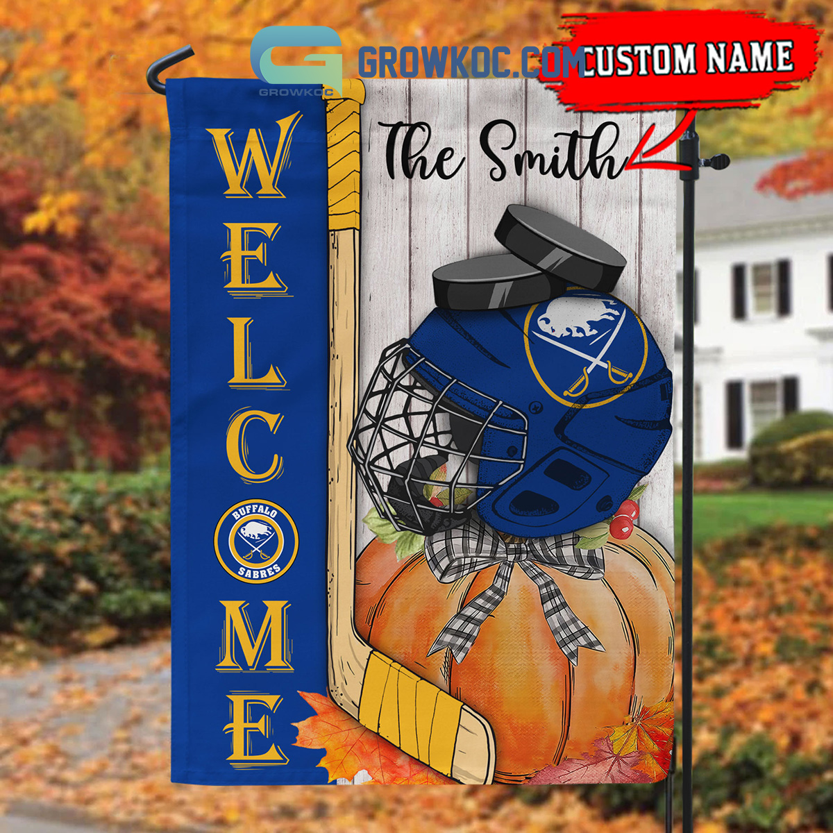 Buffalo Sabres NHL Welcome Fall Pumpkin Personalized House Garden Flag2B1 OufMb