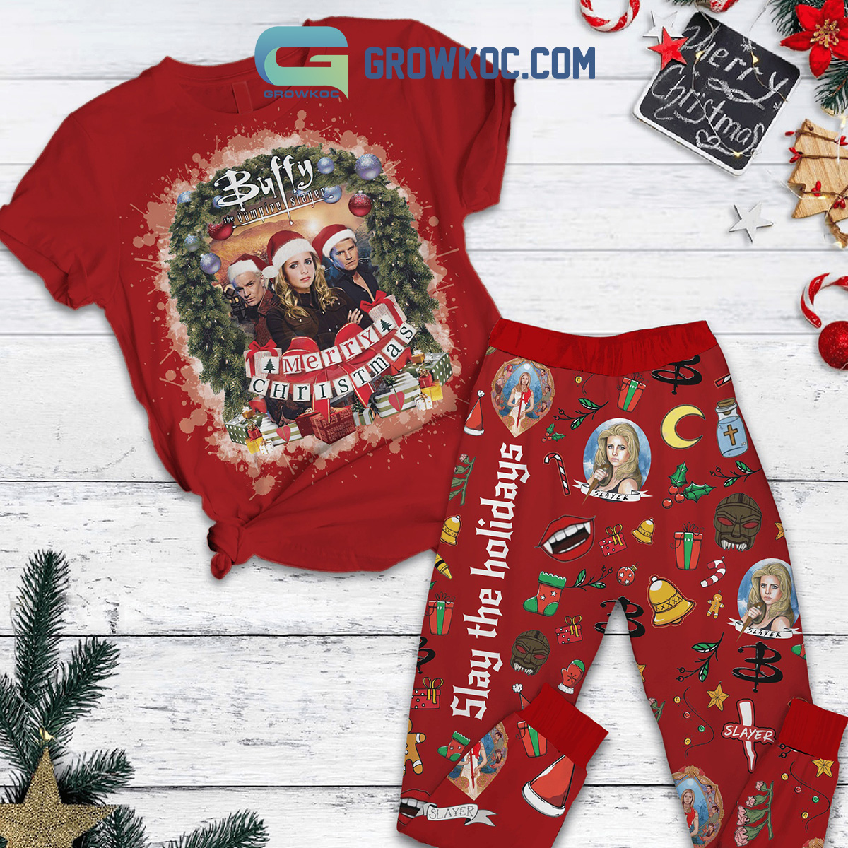 Buffy The Vampire Slayer Merry Christmas Slay The Holidays Fleece Pajamas Set2B0 CD3IW