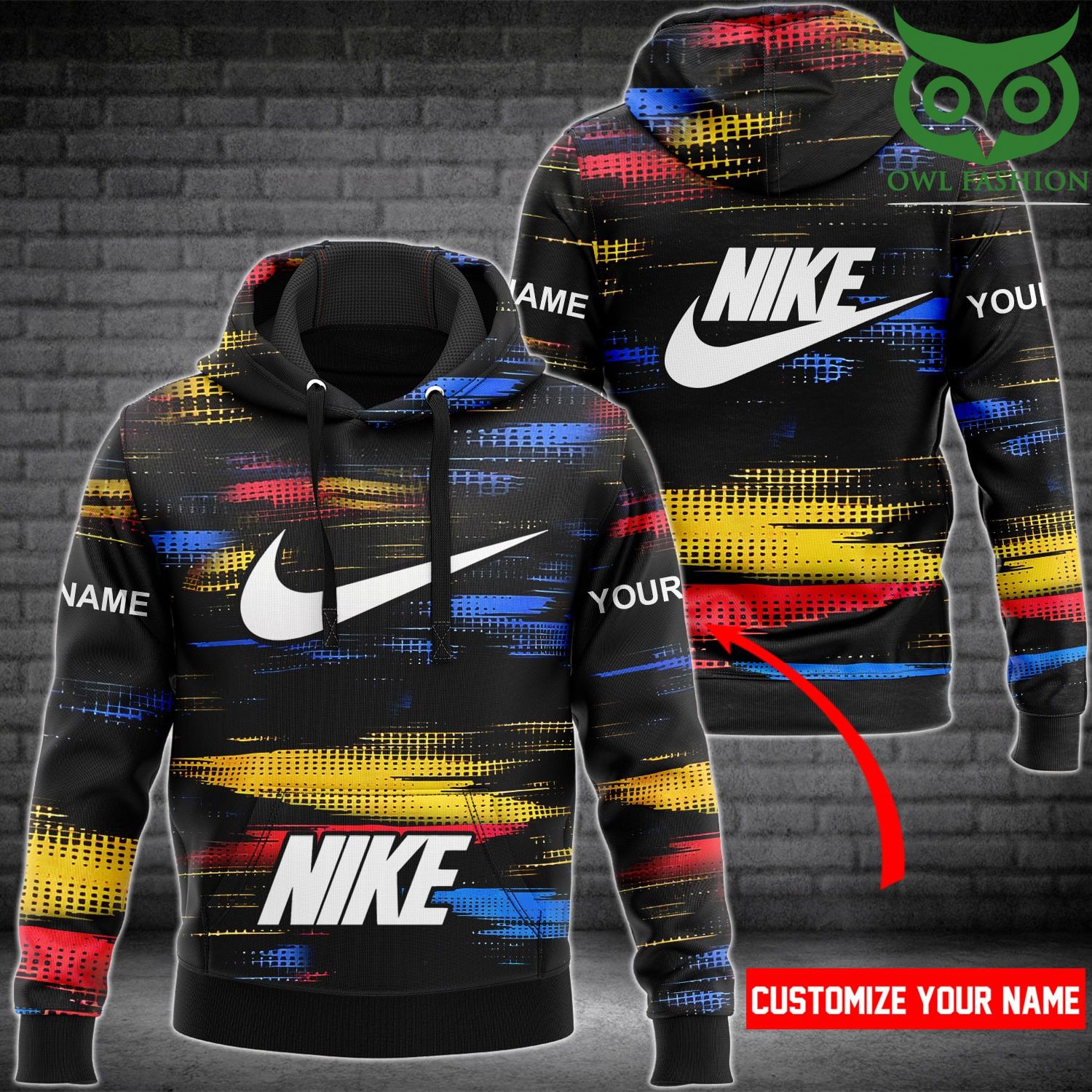 CUssLlJ7 124 Nike black hoodies and sweatpants with yellow blue red hightlights