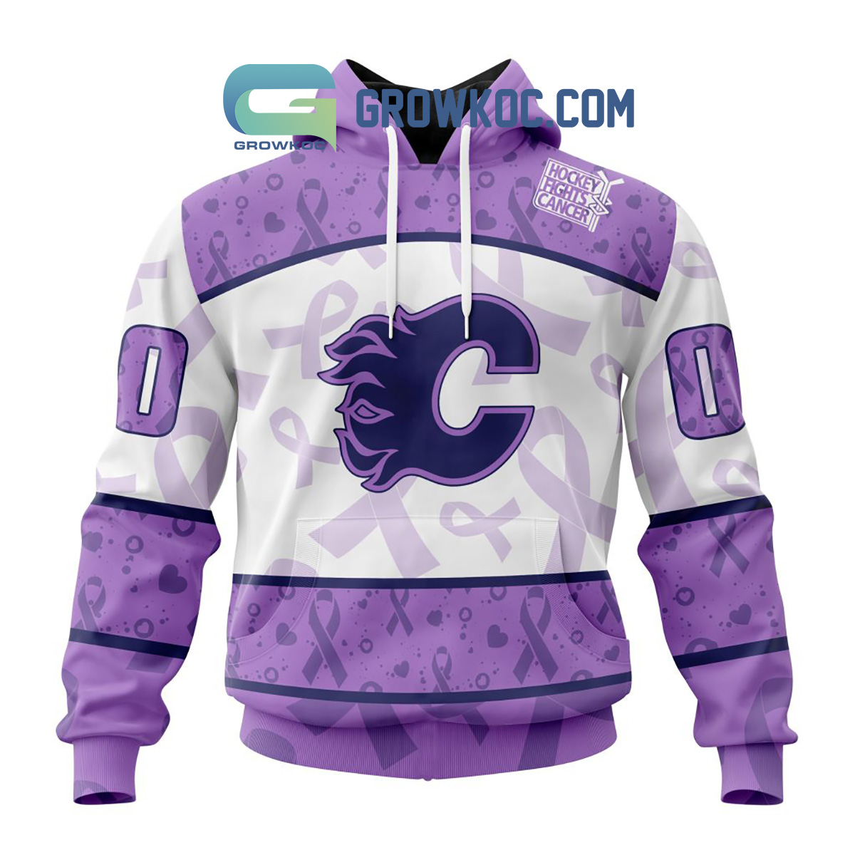 Calgary Flames Lavender Fight Cancer Personalized Hoodie Shirts2B1 pylPc