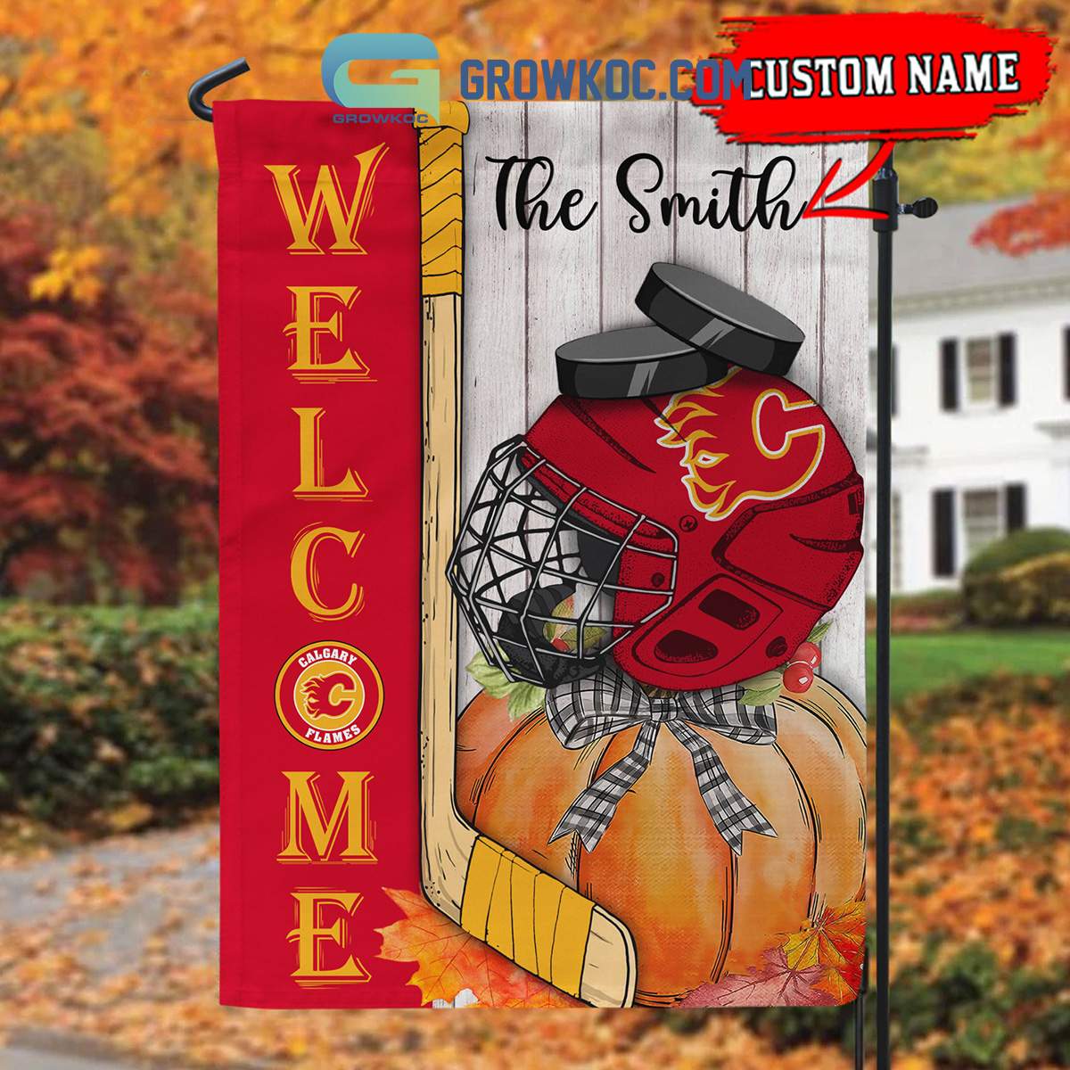 Calgary FlamesNHL Welcome Fall Pumpkin Personalized House Garden Flag2B1 11dkA