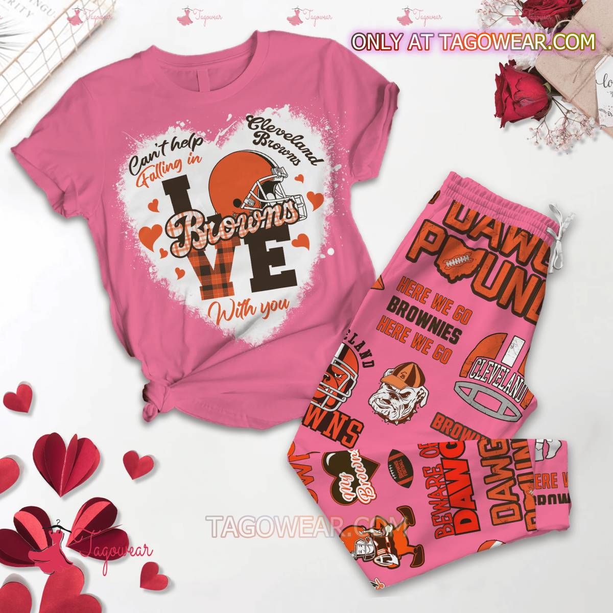 Cant Help Falling In Love Cleveland Browns Valentine Pajamas Set