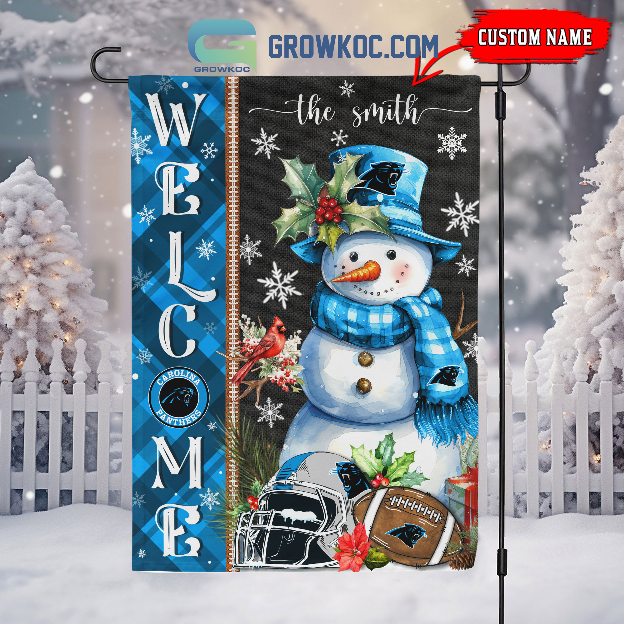 Carolina Panthers Football Snowman Welcome Christmas Personalized House Gargen Flag2B1 k5XdV