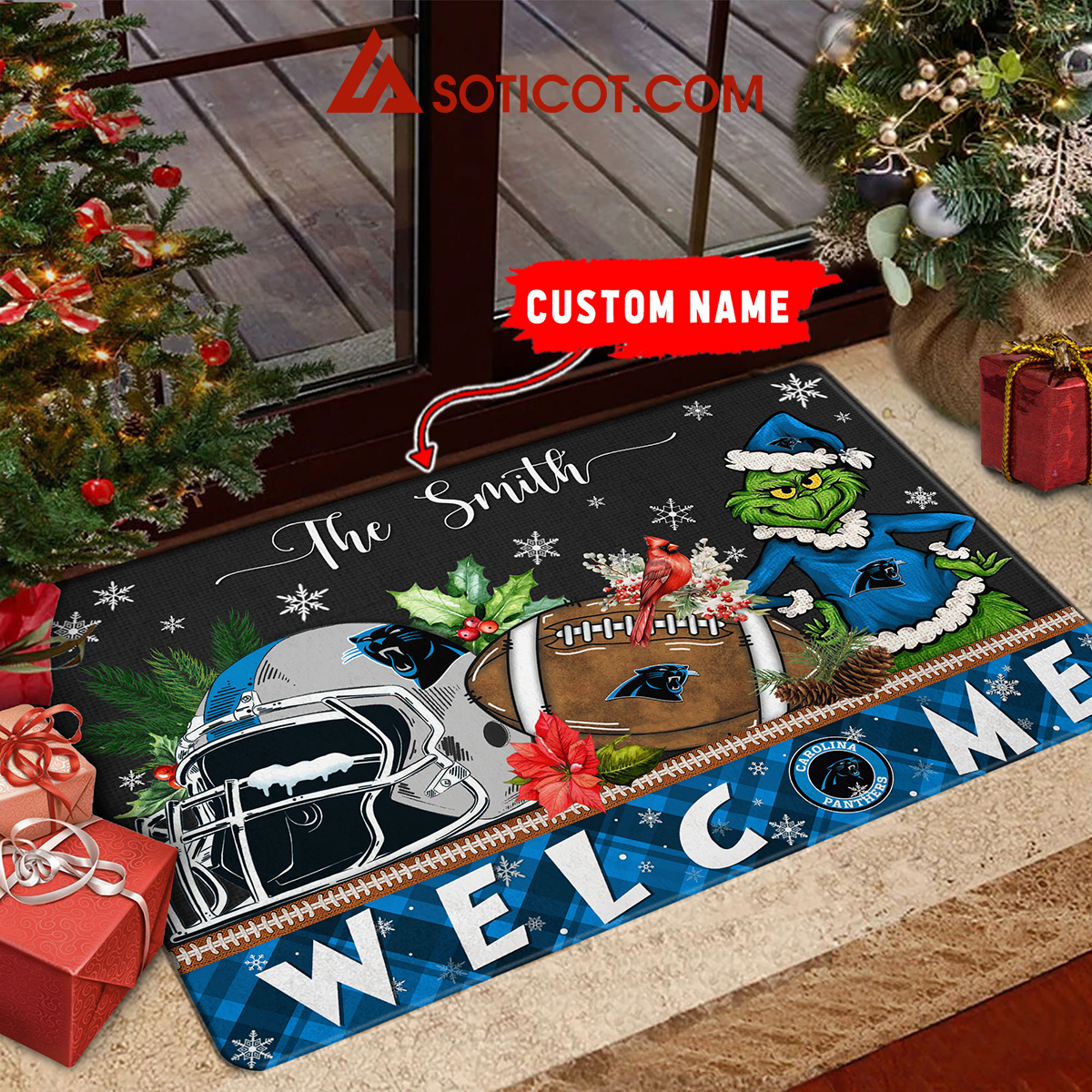 Carolina Panthers Grinch Welcome Christmas Football Personalized Doormat2B1 SJbUA