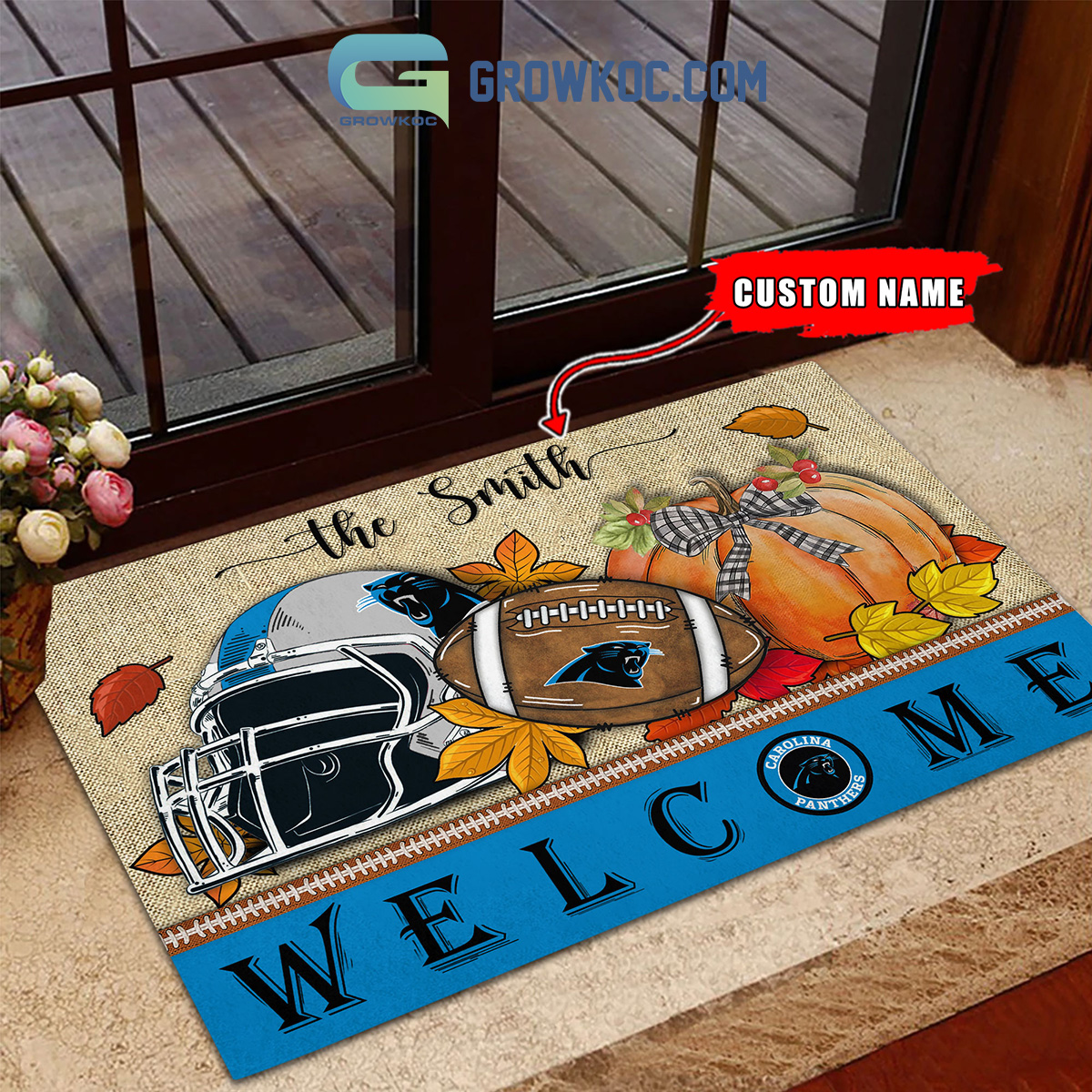 Carolina Panthers NFL Welcome Fall Pumpkin Personalized Doormat2B1 ZaWax