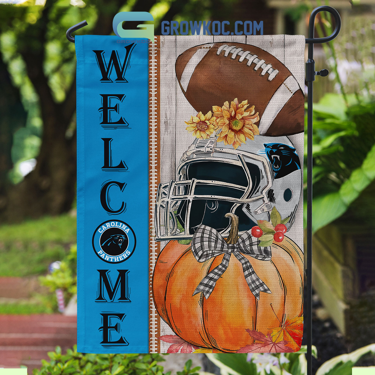 Carolina Panthers NFL Welcome Fall Pumpkin Personalized House Garden Flag2B1 s2UlE