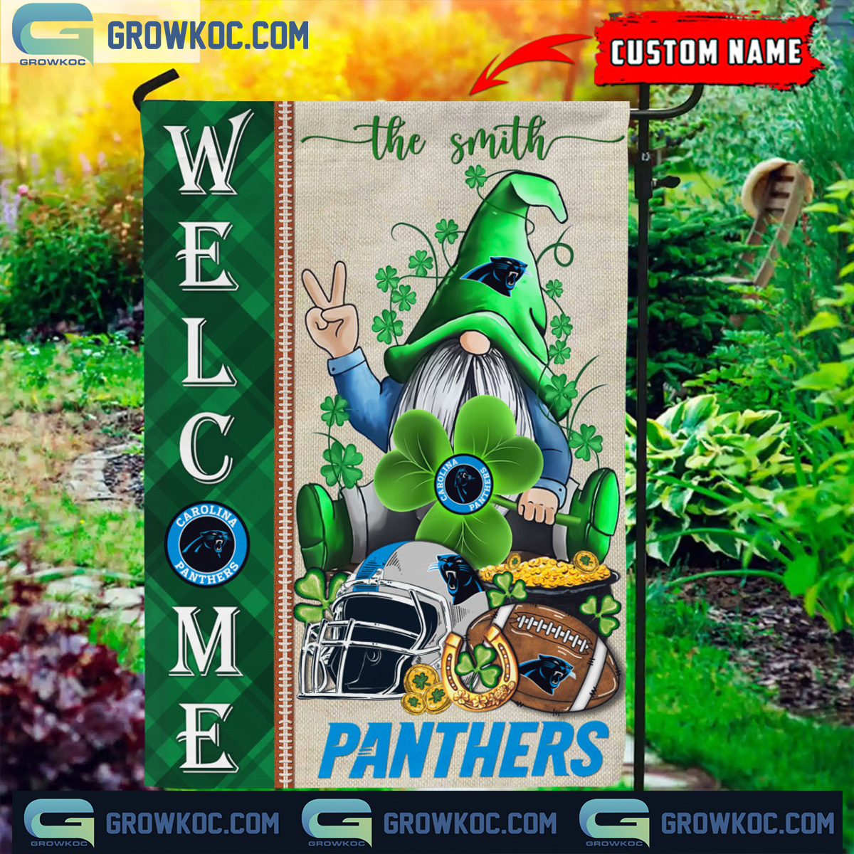 Carolina Panthers St. Patricks Day Shamrock Personalized Garden Flag2B1 72EdZ