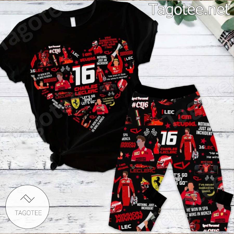 Charles Leclerc 16 Racing Driver Heart Pajamas Set