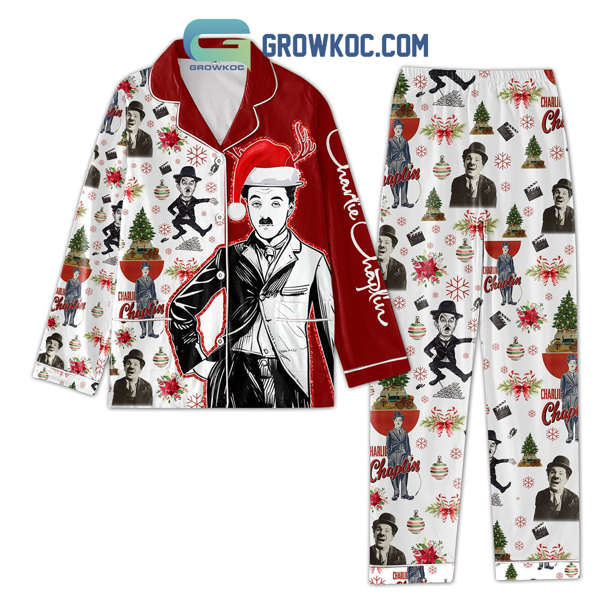 Charlie Chaplin Snow Merry Christmas Pajamas Set2B1 yZmrL