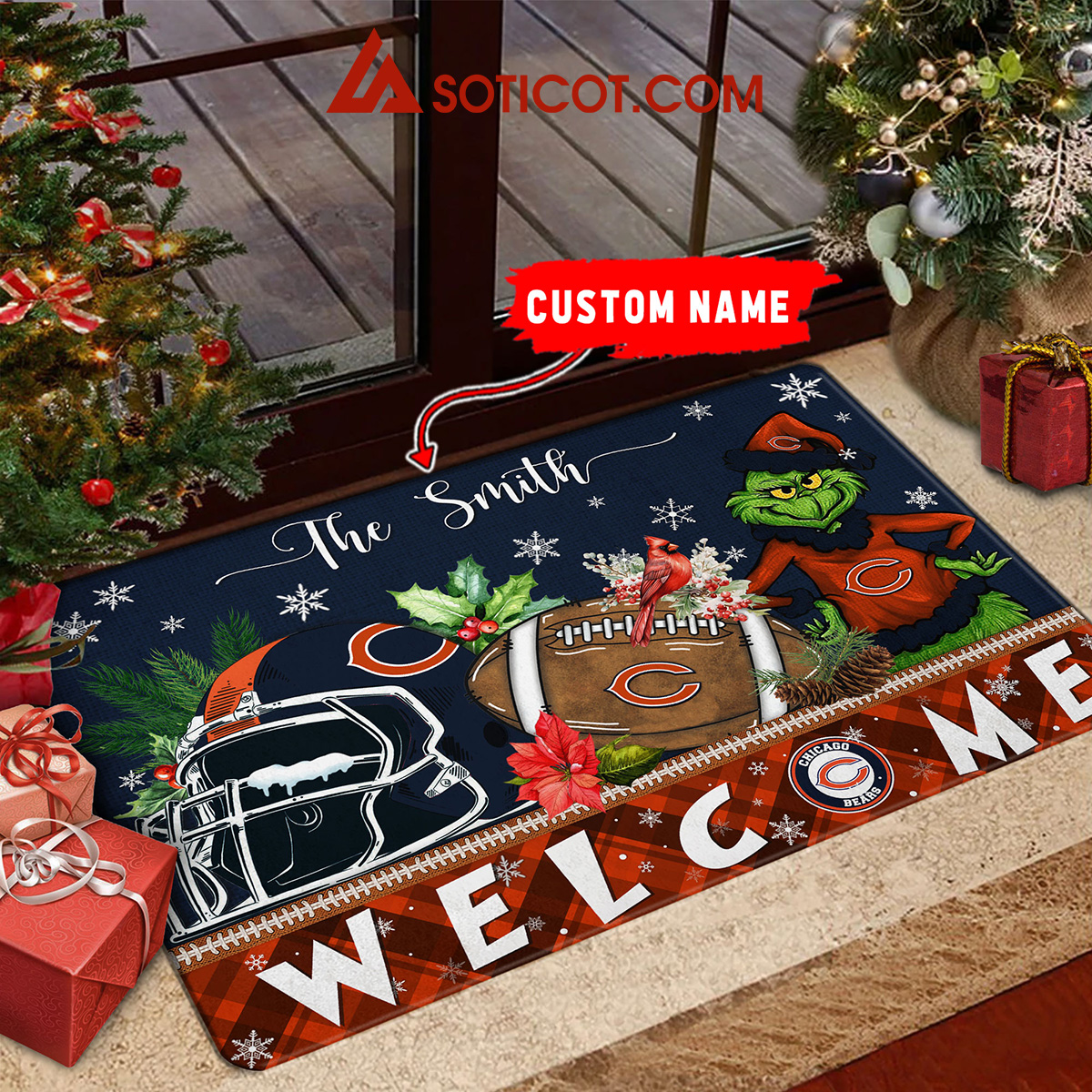 Chicago Bears Grinch Welcome Christmas Football Personalized Doormat2B1 yX8Zn